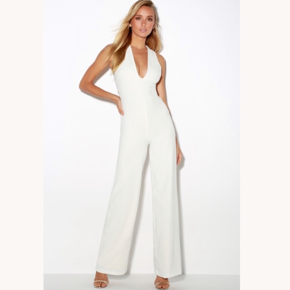 Lulu’s white floor length romper